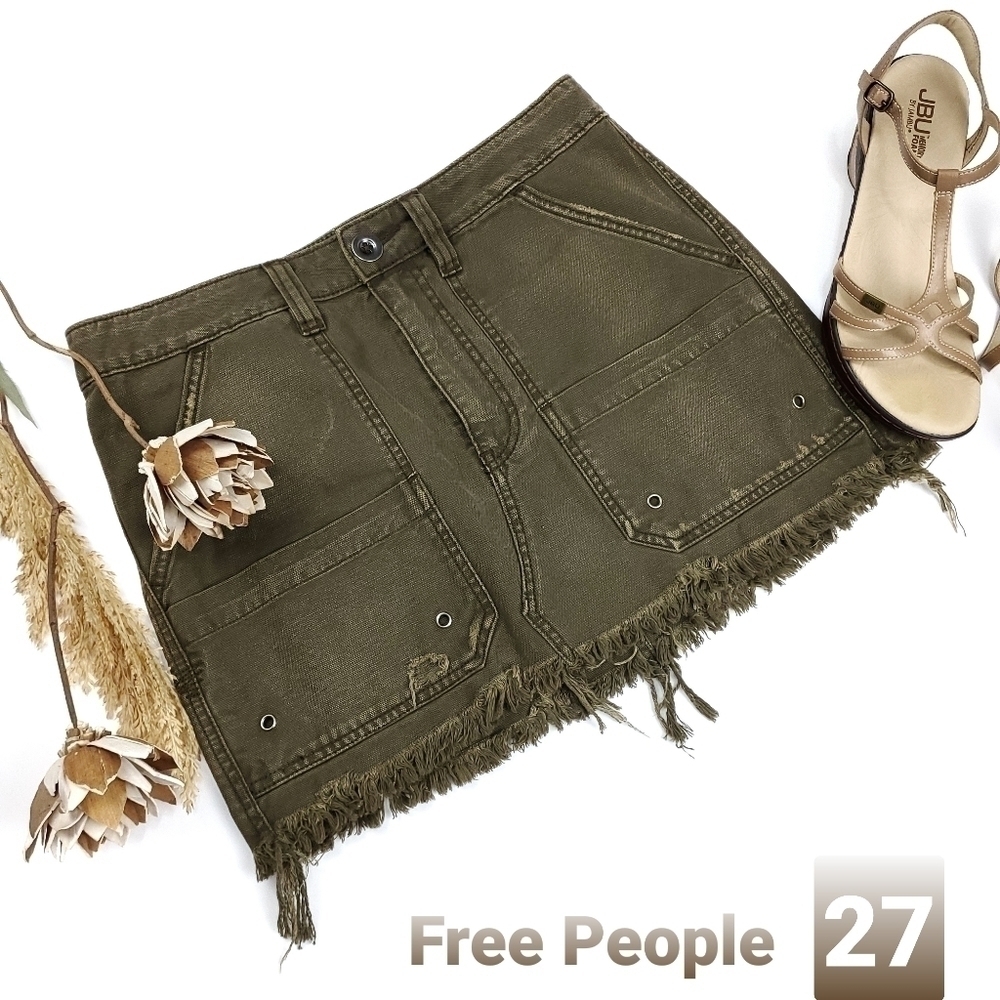 Free People Green Denim Jean Skirt Size 27 - Picture 1 of 8
